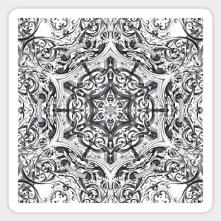 kaleidoscope bohemian chic sketch swirls black white mandala Sticker